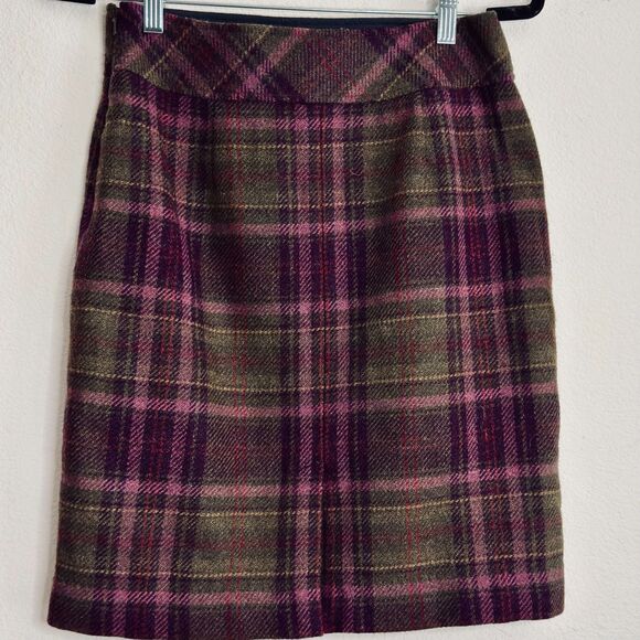 L.L. Bean wool Skirt 4P Green Plaid Christmas Wool - Picture 1 of 8